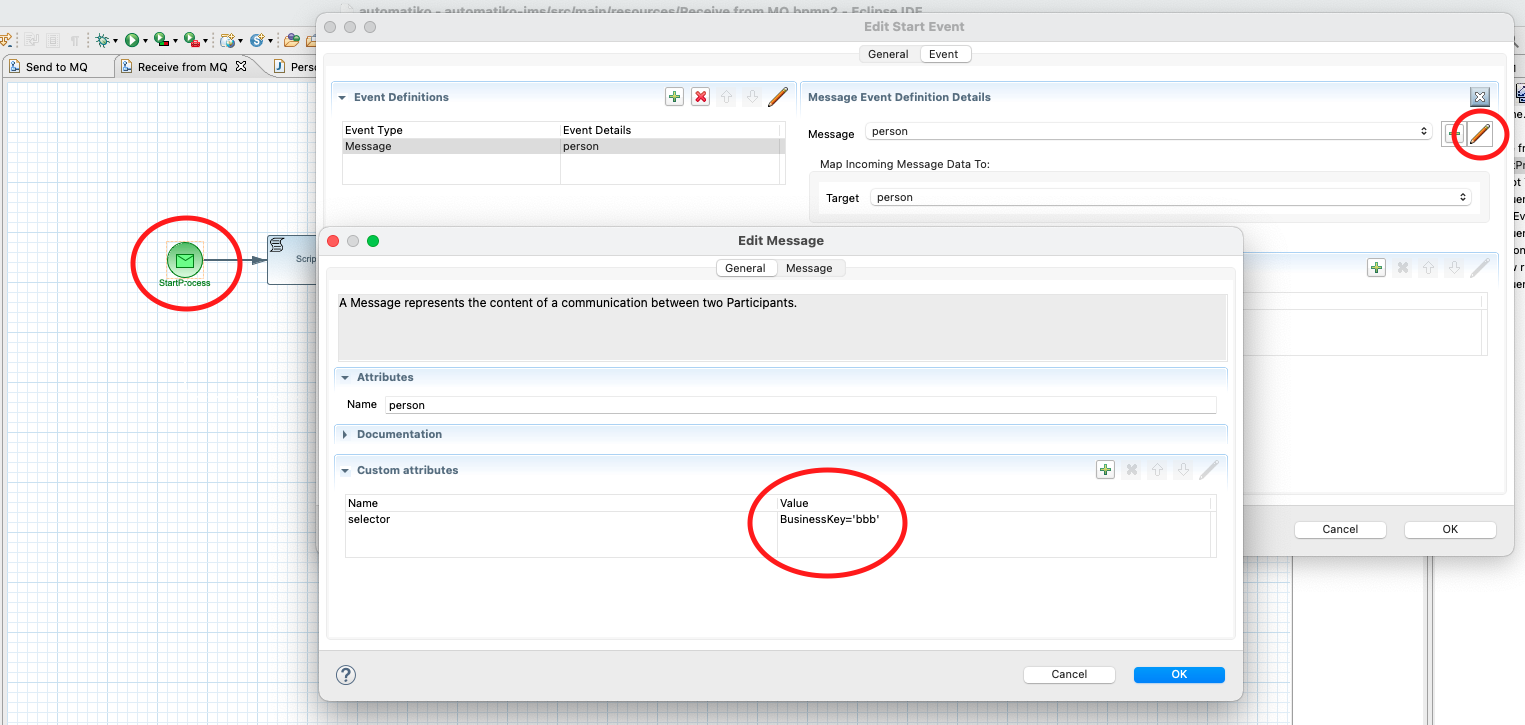 Configure JMS message selector on message event