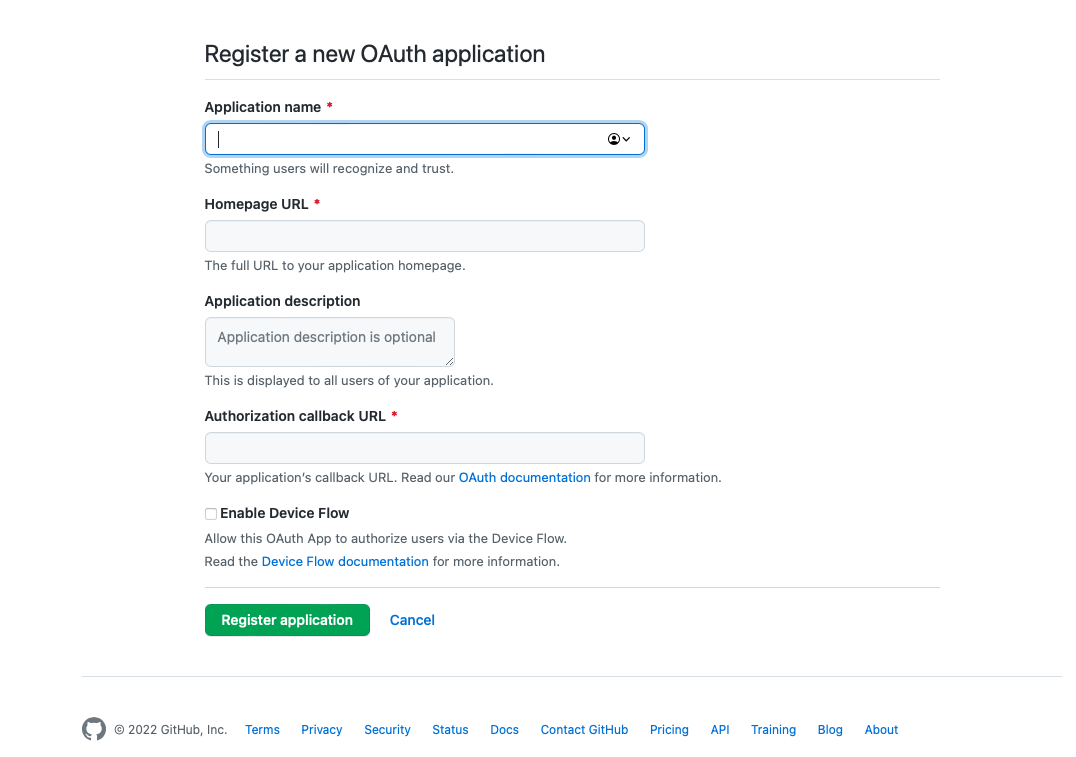 GitHub application creation