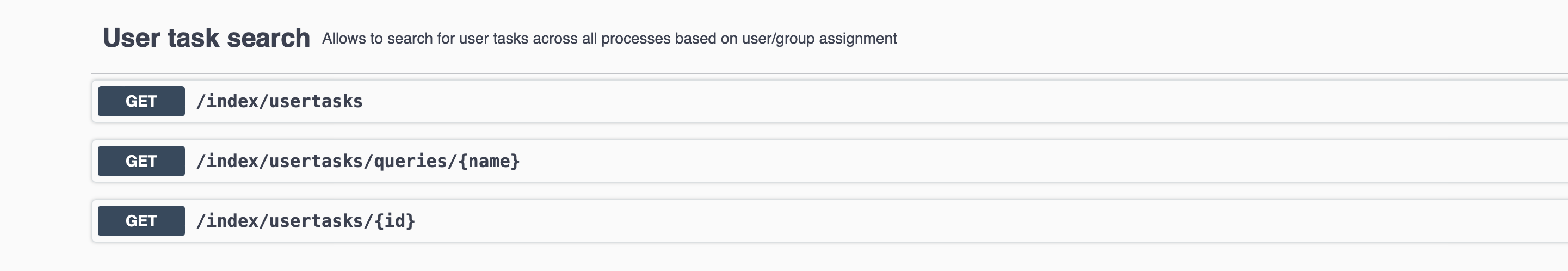 User task search index REST API